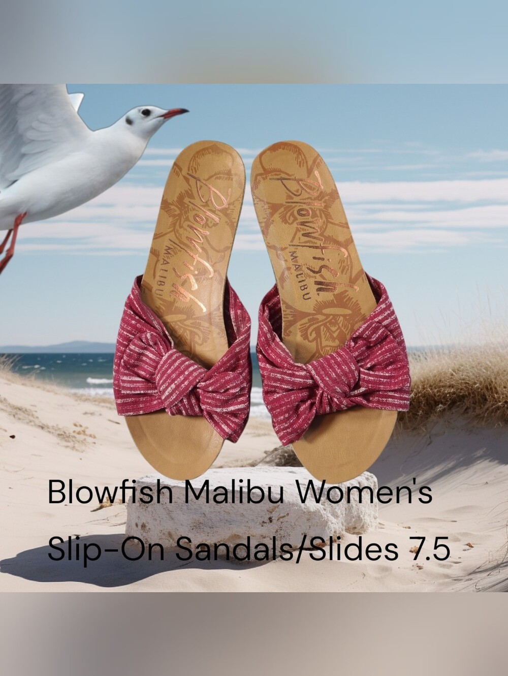 Blowfish Malibu Women’s 7.5  Red Striped Knot Slide Sandals